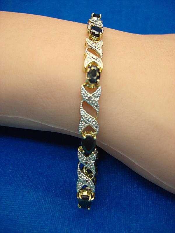 Sterling silver and gold vermeil sapphire bracelet with accent diamond