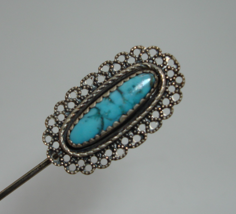 Vintage Beau Sterling Silver & Turquoise Stick Pin