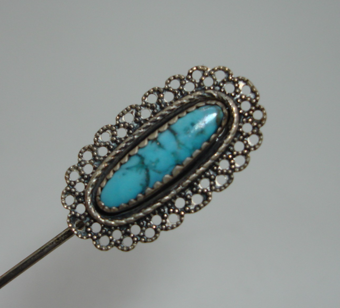 Vintage Beau Sterling Silver & Turquoise Stick Pin