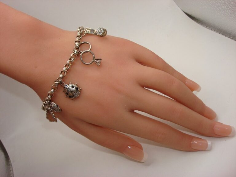 Ross Simons Sterling Silver Charm Bracelet with Cubic Zirconia