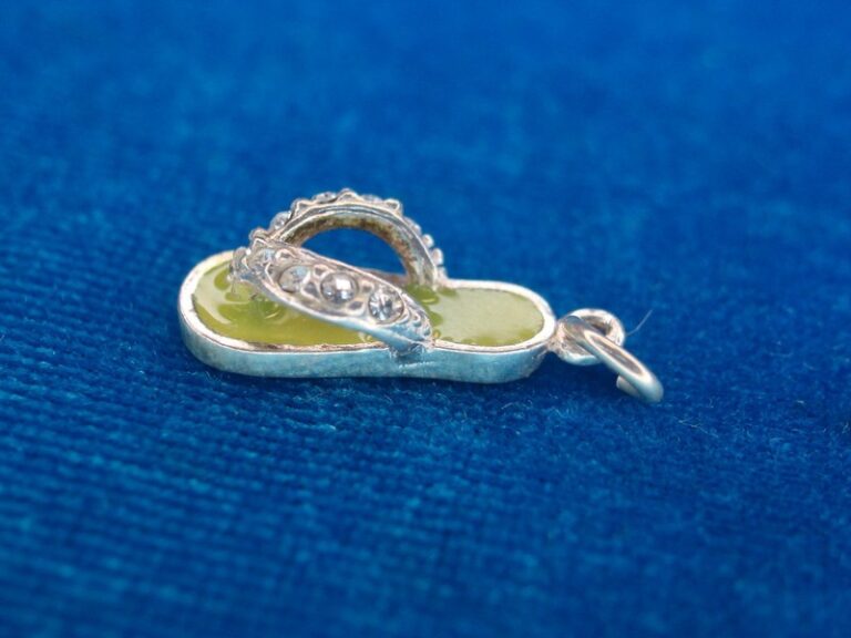 Sterling silver flip-flop charm with simulated diamonds and enamel