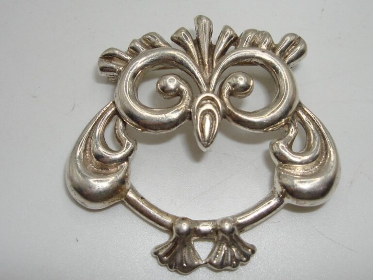 Vintage Mexico Sterling Silver Owl Pin, Modernist Design