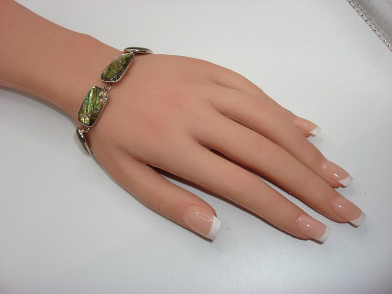 Vintage sterling silver abalone bracelet with toggle clasp