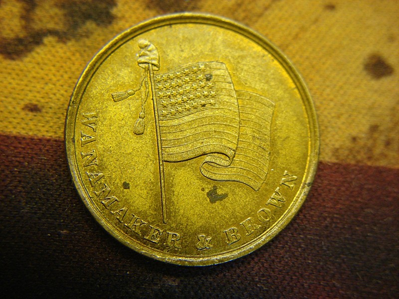 Antique Wanamaker & Brown merchant token, boys' clothing store, 1800s Philadelphia