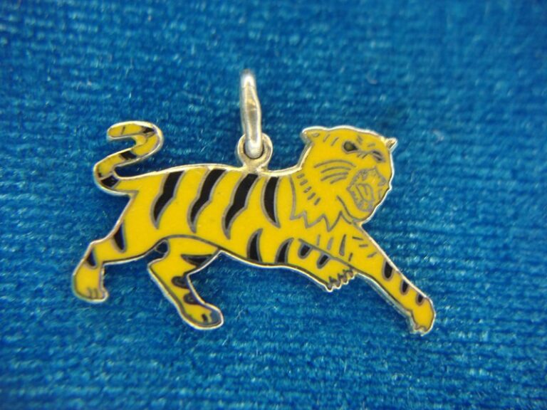 Vintage Sterling Silver Tiger Enamel Charm Pendant