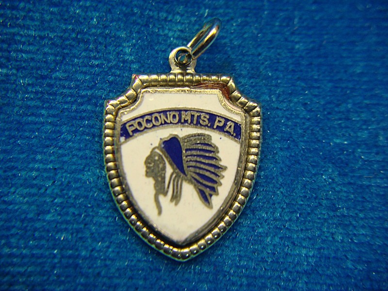 Sterling silver charm of the Pocono Mountains with a Native American chief