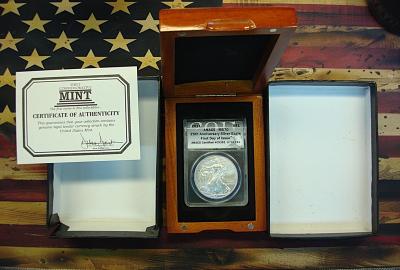 2011 Silver Eagle 25th Anniversary coin graded MS70 by ANACS