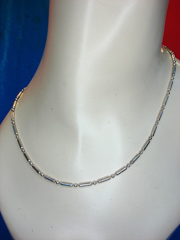 Sterling silver bead and tube necklace, 18 inches
