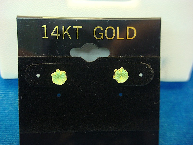 14K yellow gold stud earrings with pale green gemstones