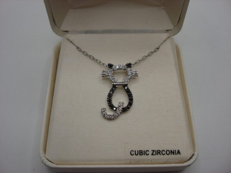 Sterling silver CZ kitten pendant necklace with adjustable chain