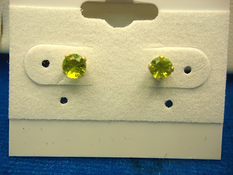 14K yellow gold stud earrings with medium green gemstones