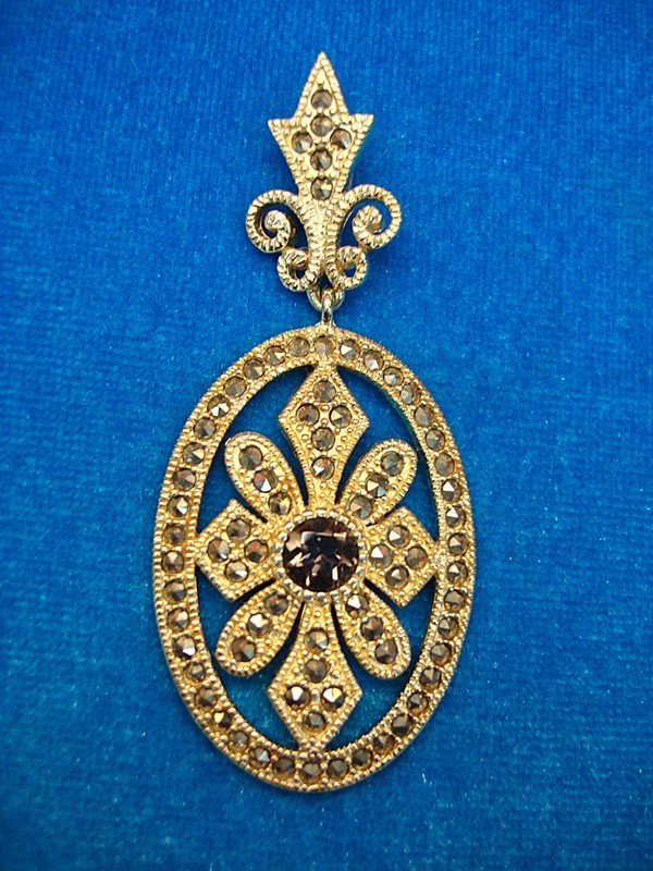 Amethyst and marcasite sterling silver pendant in gold vermeil