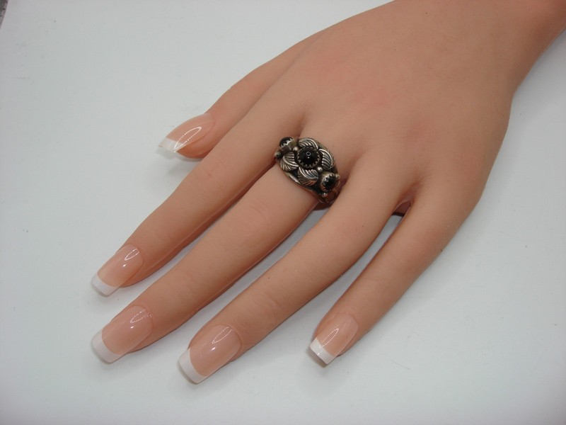 Vintage Navajo Adam Fiero sterling silver and onyx ring, size 7.5