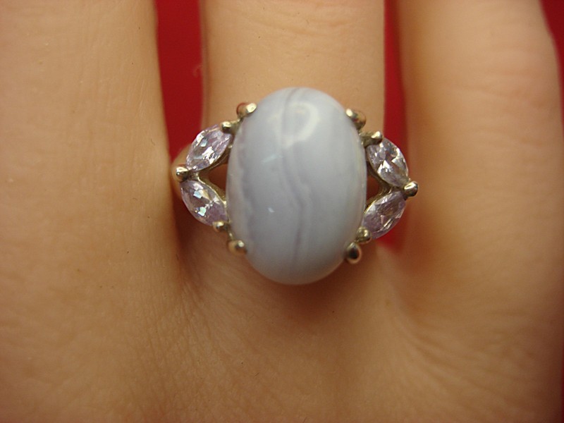 Sterling silver ring with blue lace agate and lavender stones