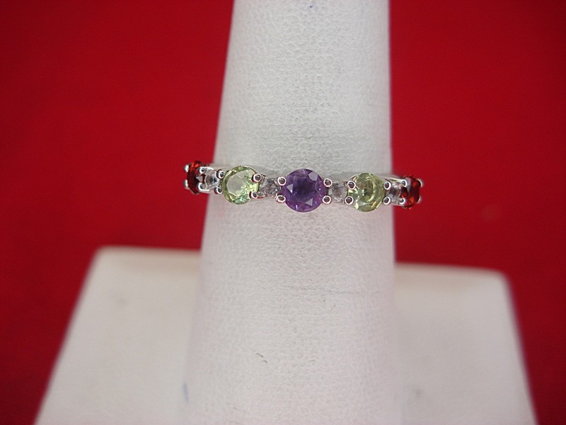 Sterling silver gemstone ring with three stone options, size 7