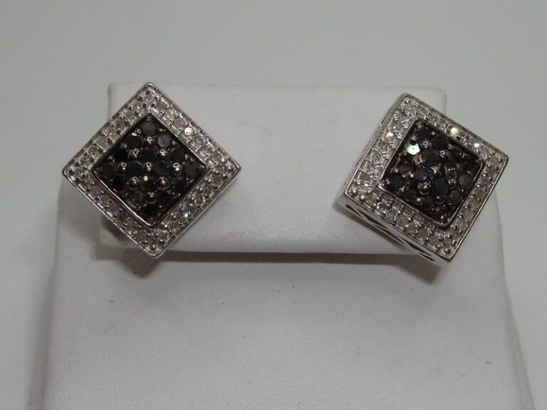 Sterling silver black and white diamond stud earrings