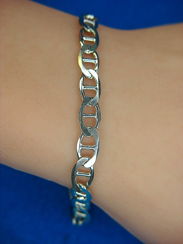 Sterling silver anchor link bracelet, 8 inch