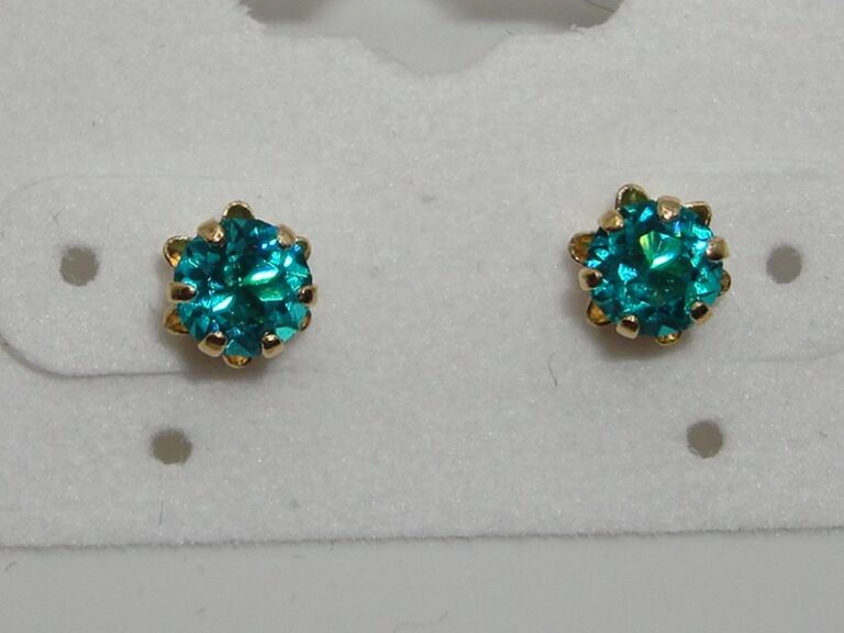 14K gold teal cubic zirconia stud earrings