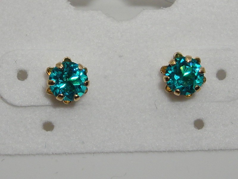 14K gold teal cubic zirconia stud earrings