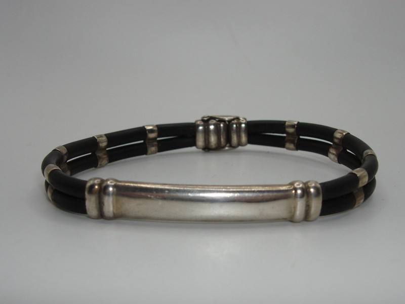 Unisex Leather and Sterling Silver Bracelet