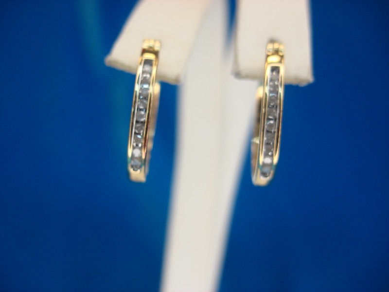 Sterling Silver Gold Vermeil Hoop Earrings with Diamonds