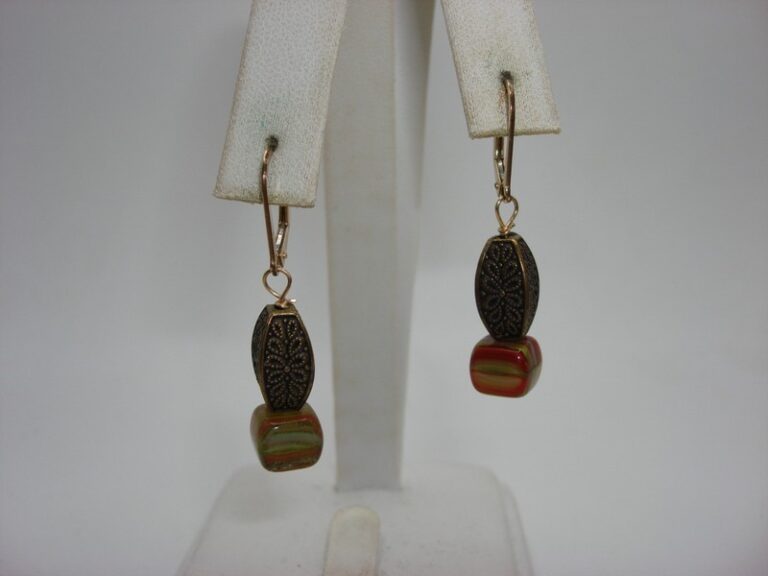 Vintage gold-filled dangle earrings with art glass beads