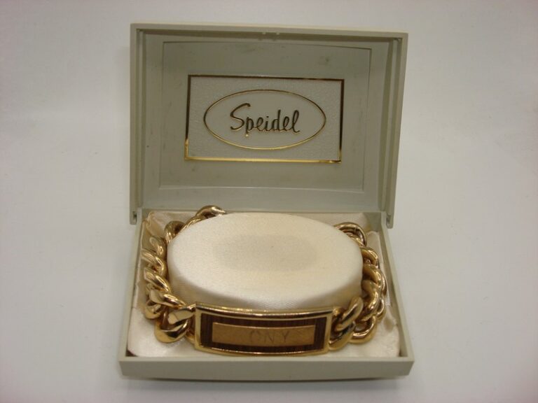 Vintage Speidel gold-tone men's ID bracelet engraved with 'TONY', original box