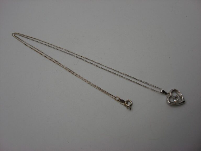Vintage Sterling Silver Heart Necklace with White Topaz