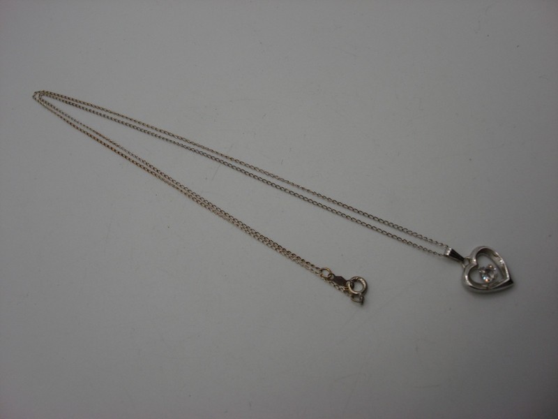 Vintage Sterling Silver Heart Necklace with White Topaz