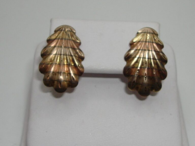 14K tri-color gold seashell earrings