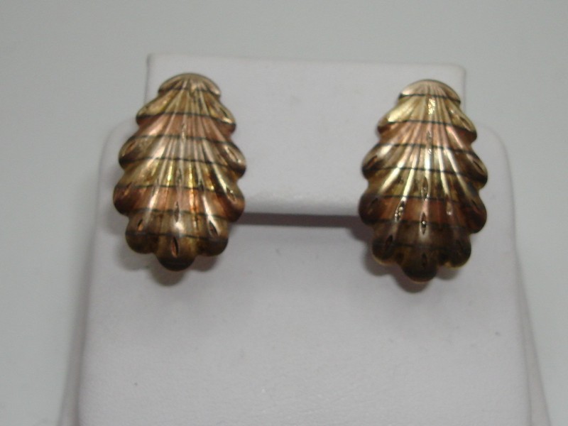 14K tri-color gold seashell earrings