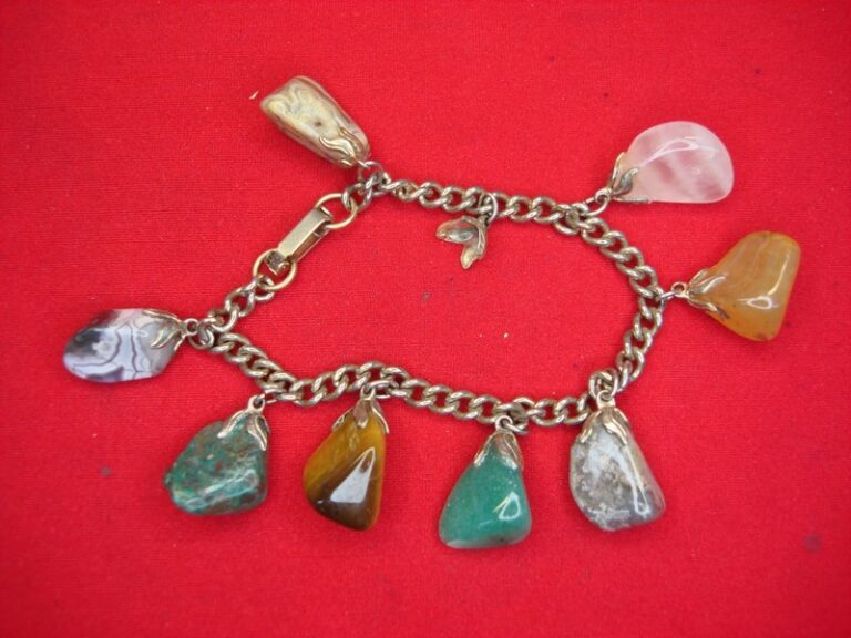 Vintage gemstone charm bracelet with colorful stones