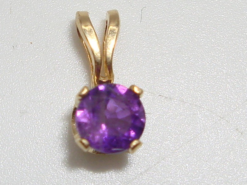 14K gold amethyst pendant, petite and faceted gemstone