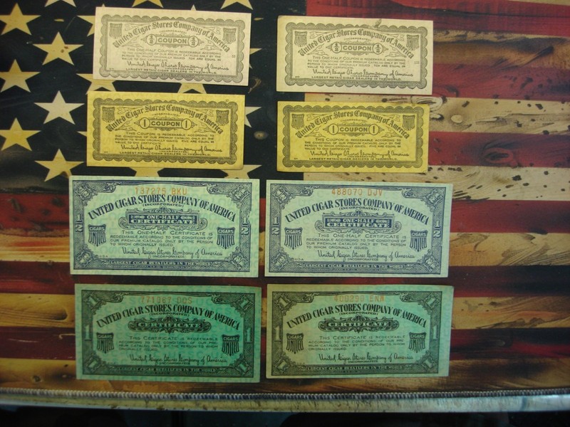 Vintage United Cigar Stores Co. coupons, unredeemed collection