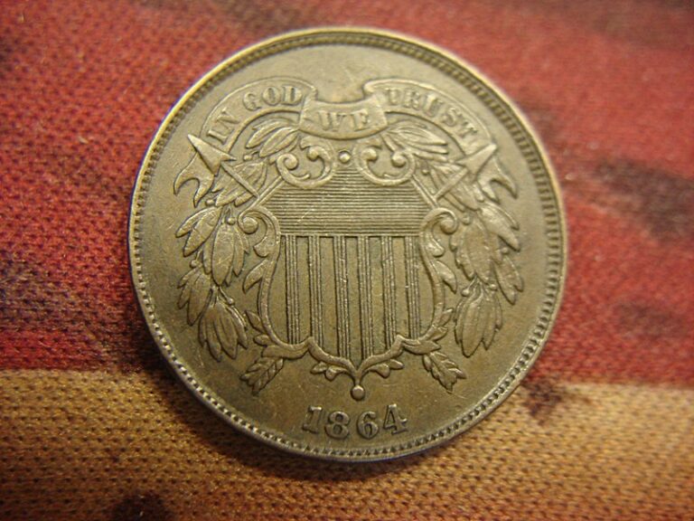 1864 Large Date Two Cent Piece with chocolate toning and detail