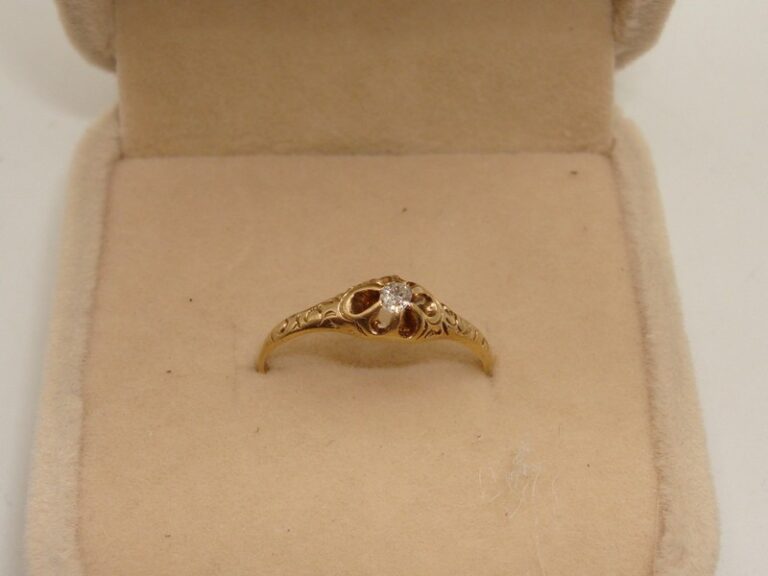 Antique Edwardian 14K rose gold diamond belcher ring, size 5 1/2