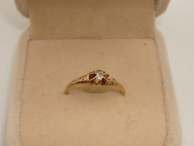 Antique Edwardian 14K rose gold diamond belcher ring, size 5 1/2