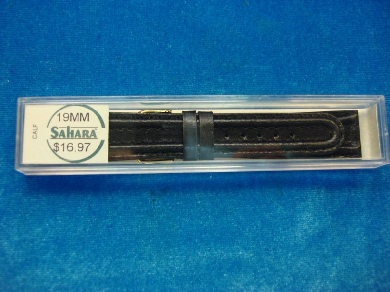 New Sahara black calf leather watch strap, 19mm, Switzerland