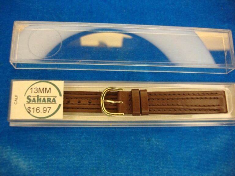 Vintage Sahara 13mm brown calfskin leather watch strap, new in box