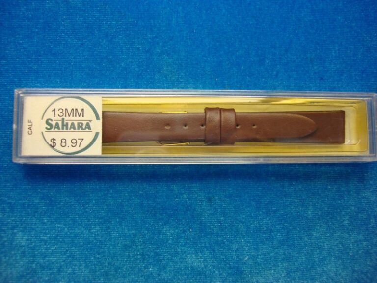 Vintage Sahara 13mm brown calfskin leather wristwatch strap, brand new in box