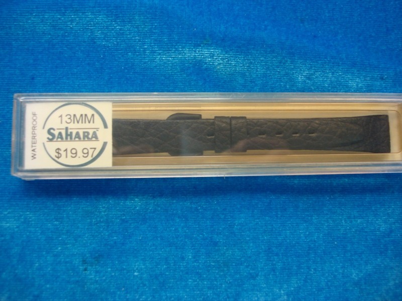 Vintage Sahara 13mm black leather watch strap, new in box