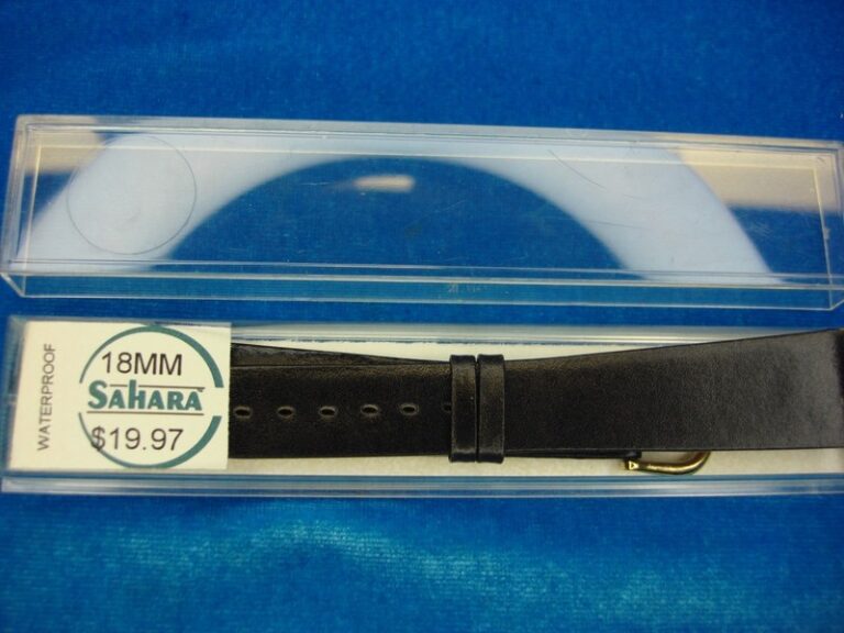 Vintage Sahara Waterproof Leather Watch Strap, Black, 18mm, New in Box