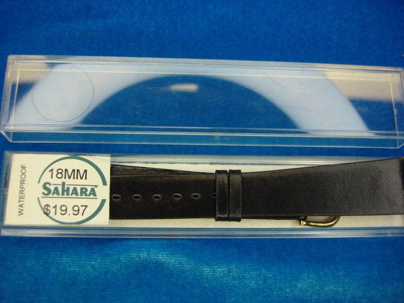 Vintage Sahara Waterproof Leather Watch Strap, Black, 18mm, New in Box