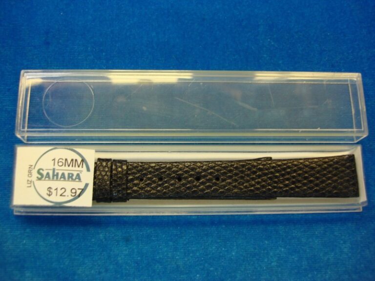 New Sahara black lizard grain leather watch strap, 16mm