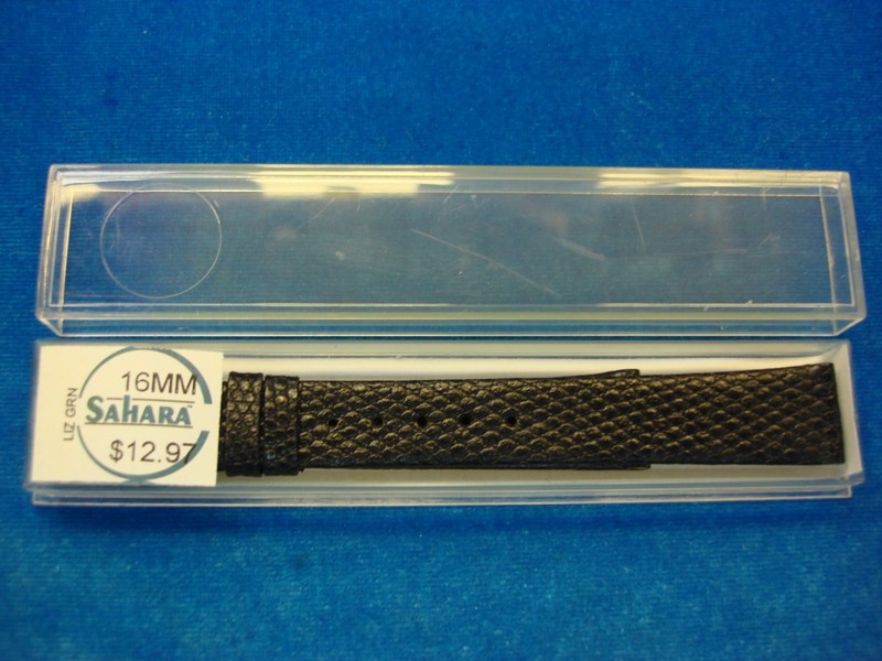 New Sahara black lizard grain leather watch strap, 16mm