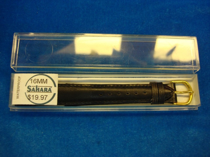 Vintage Sahara black leather watch strap, 16mm, waterproof