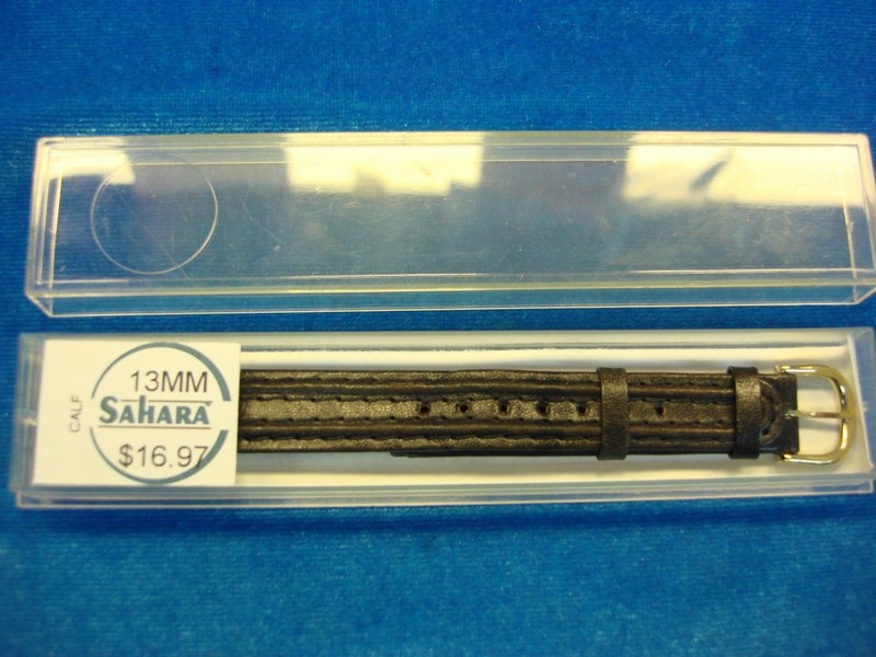 Vintage Sahara Black Calfskin Wristwatch Strap, 13mm, Swiss Made