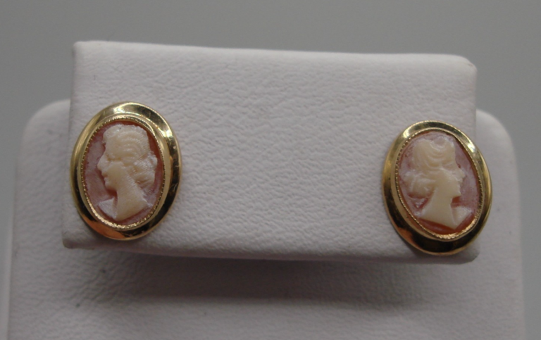 Vintage gold-filled carved shell cameo earrings