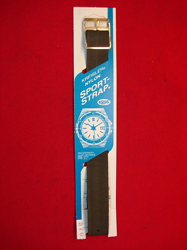 Vintage Kreisler Nylon Sport Watch Band in Olive Drab Green, new on card