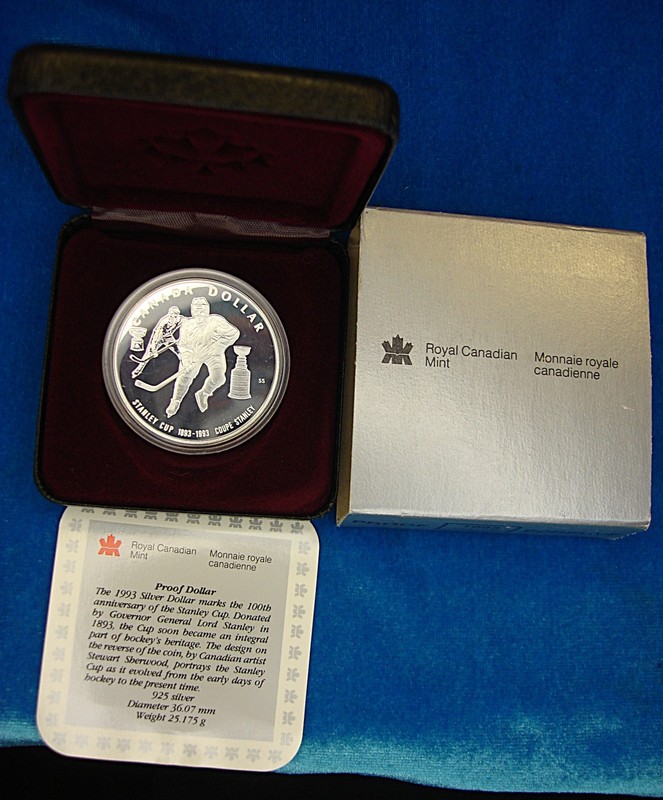 1993 Canada Proof Silver Dollar commemorating the 100th Anniversary of the Stanley Cup